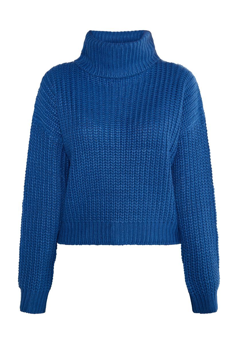 Rippstrick-Rollkragenpullover in Crop-Optik