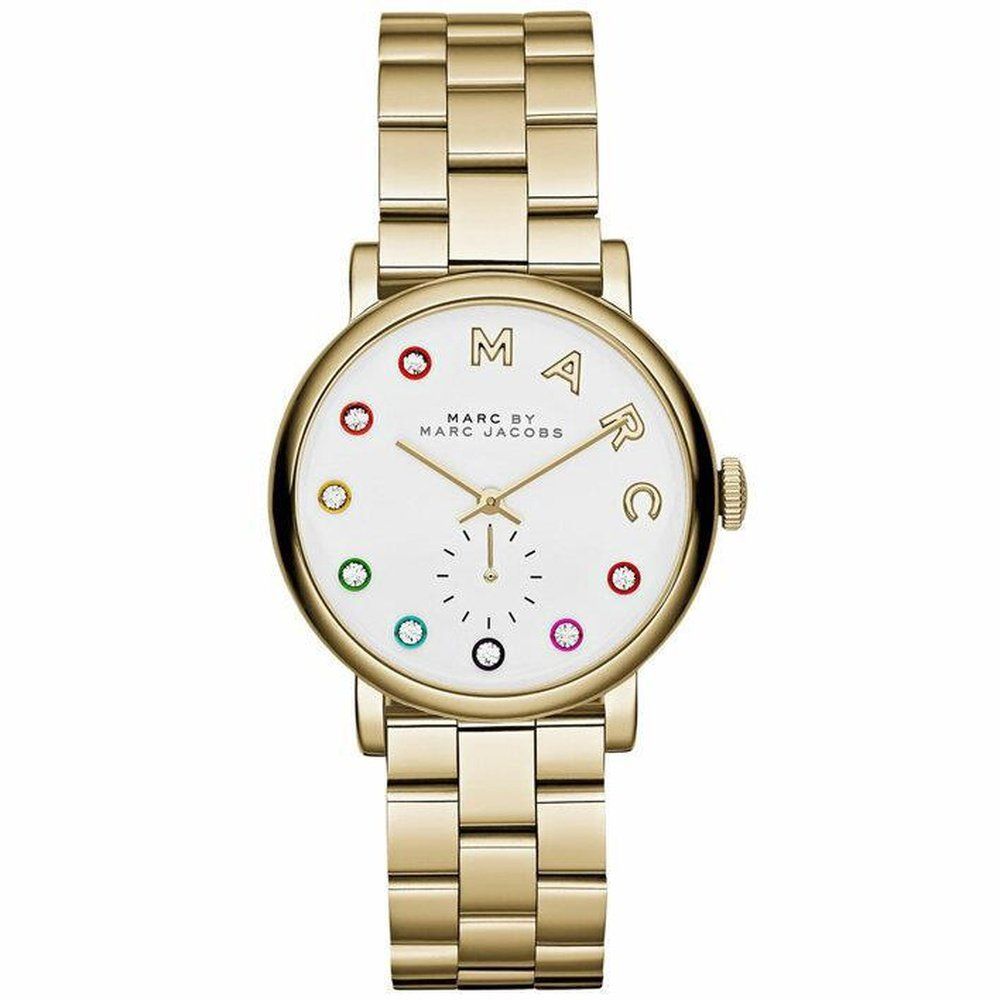 Goldfarbene Gliederuhr mit Kristall-Indizes