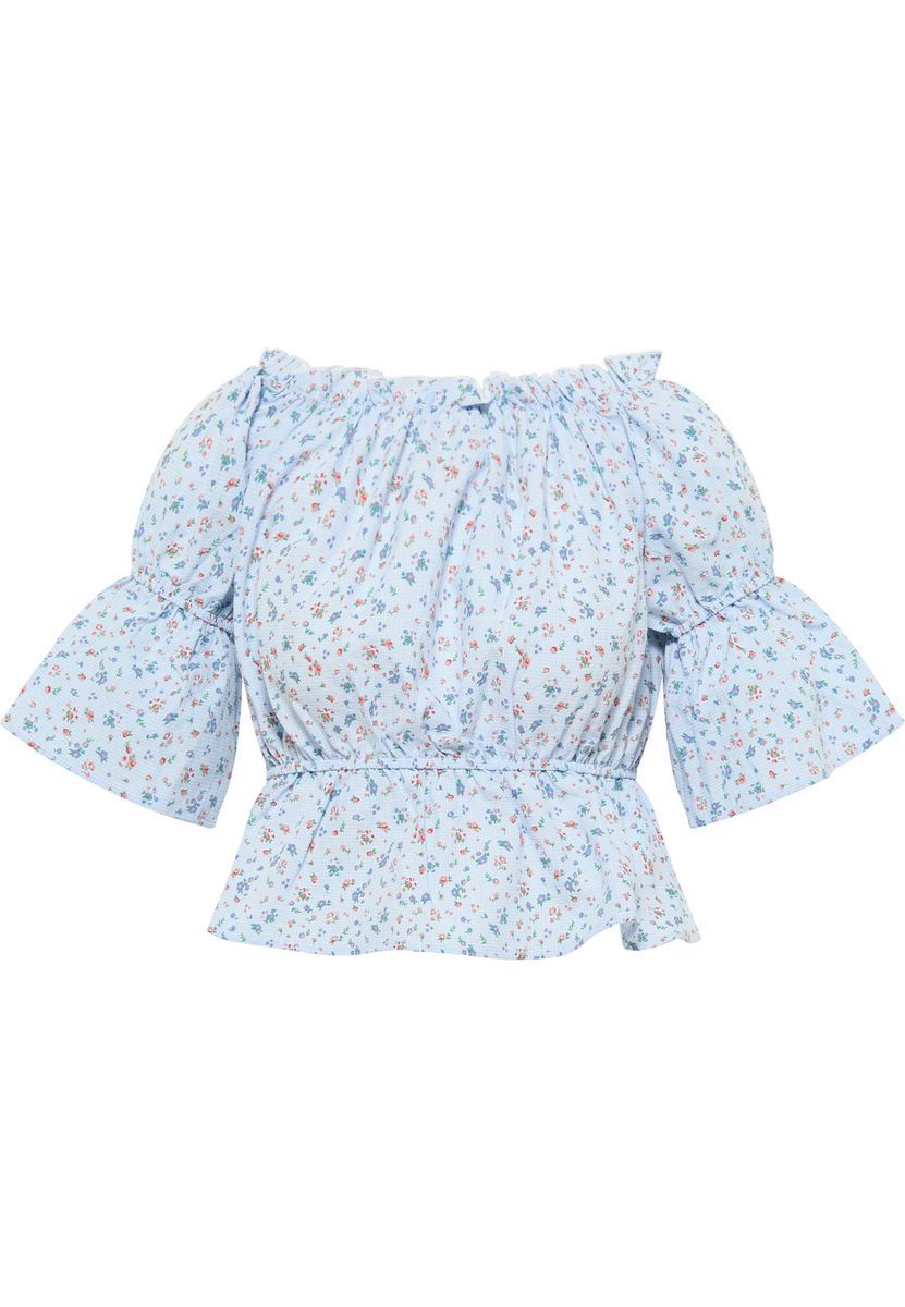 Off-Shoulder-Bluse mit Vichy-Blumenmuster
