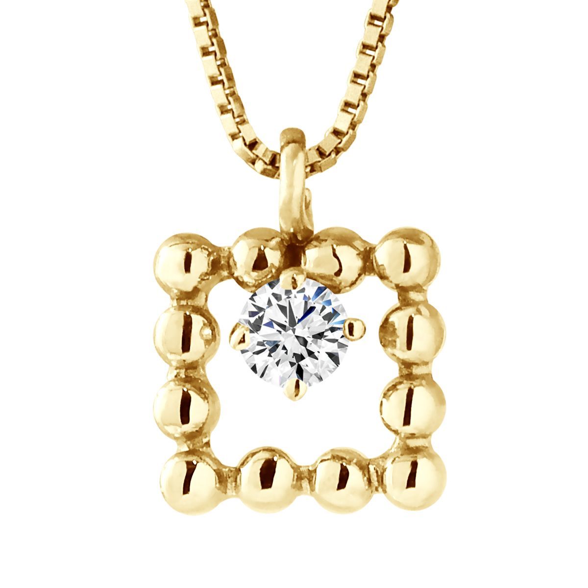 Quadratische Diamant-Solitär-Halskette mit Perlenrand