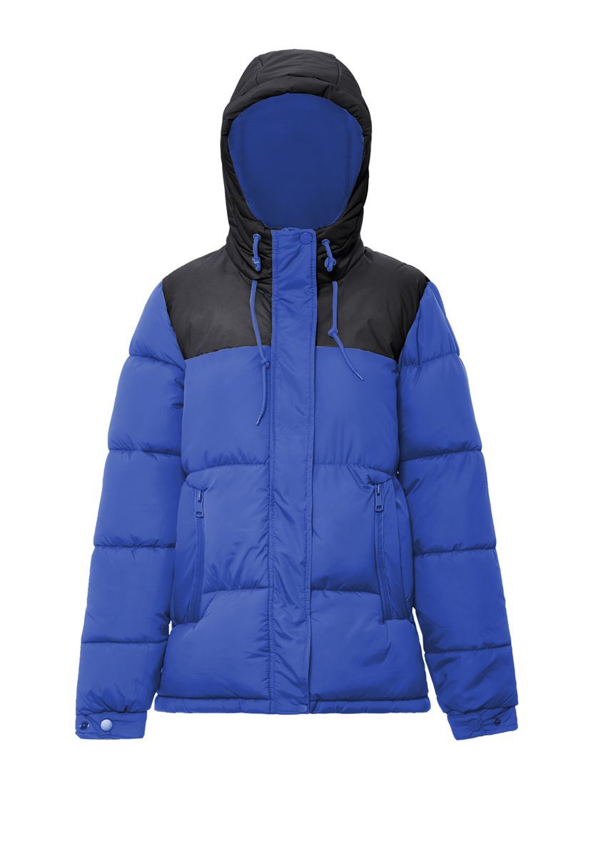 Zweifarbige Wattierte Steppjacke mit Kapuze