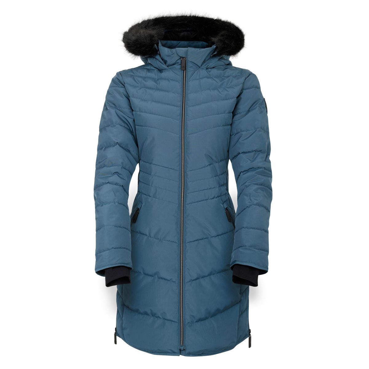 Gesteppter Midi-Parka mit Kunstfellbesatz