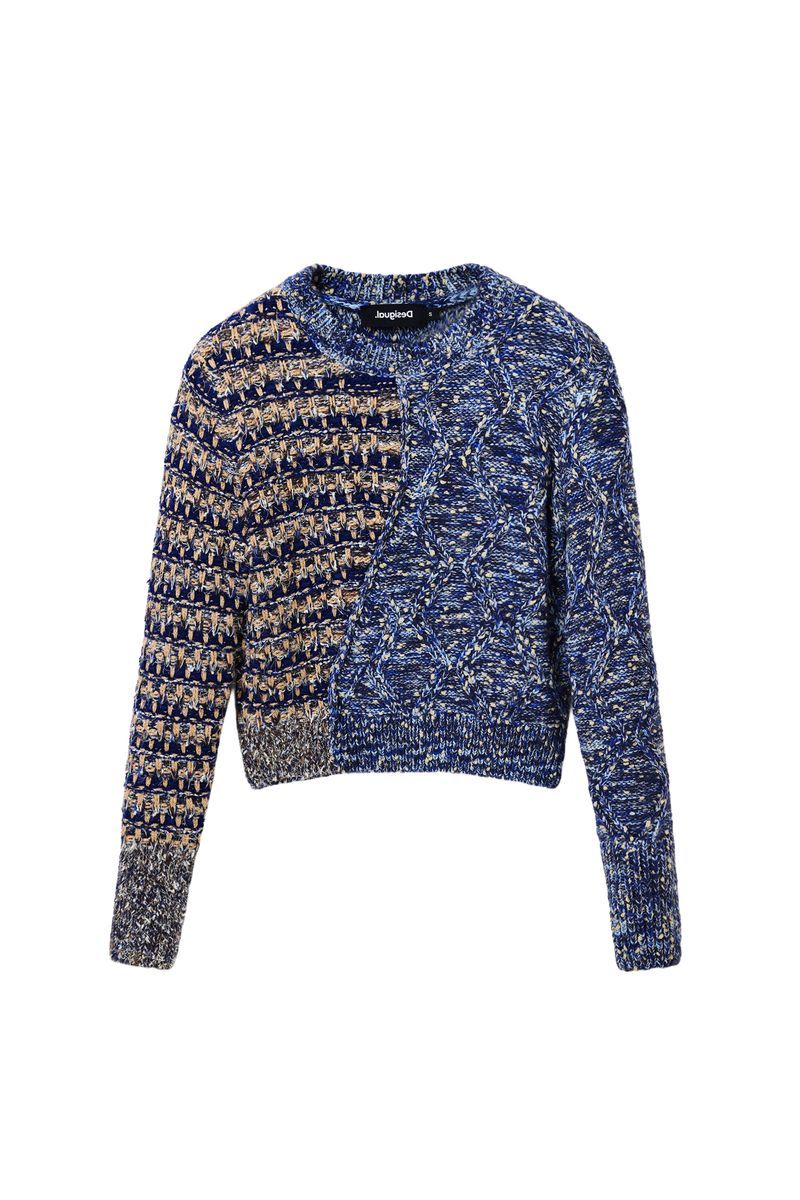 Asymmetrischer Patchwork-Struktur-Pullover