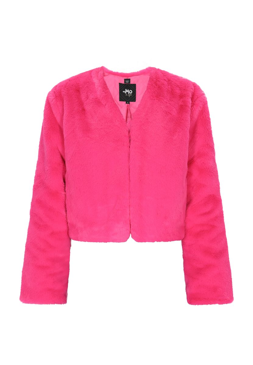 Kurze Kunstpelzjacke mit V-Ausschnitt