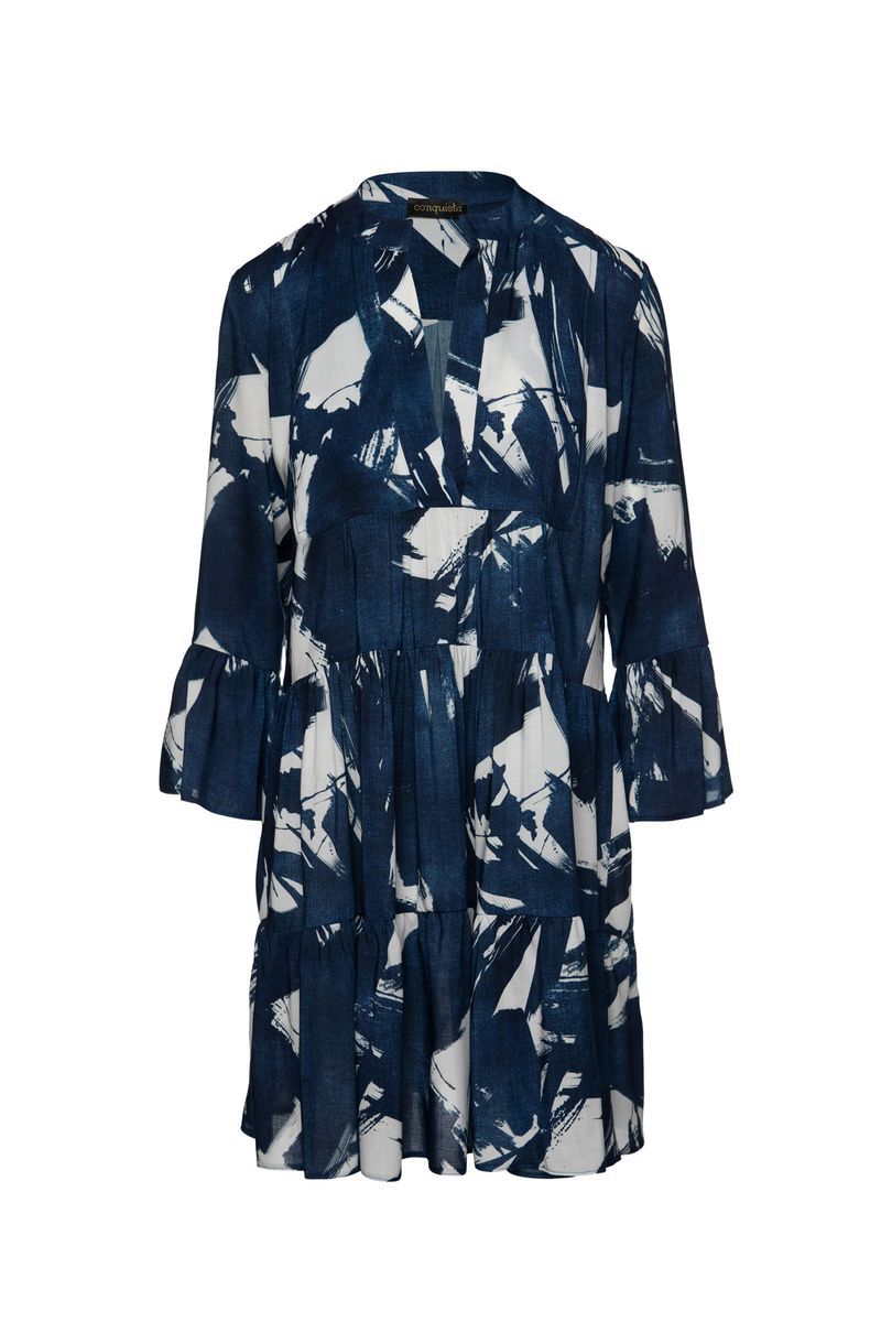 Gestuftes Minikleid mit abstraktem Print