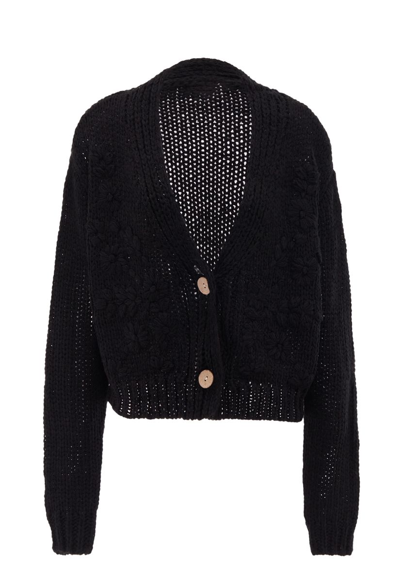 Kurz-Cardigan mit floralem Lochstrick