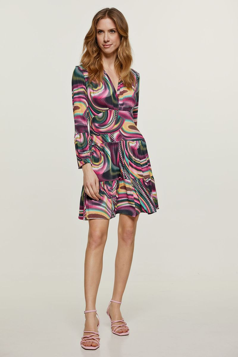 Kurzes Stufenkleid mit Psychedelischem Print