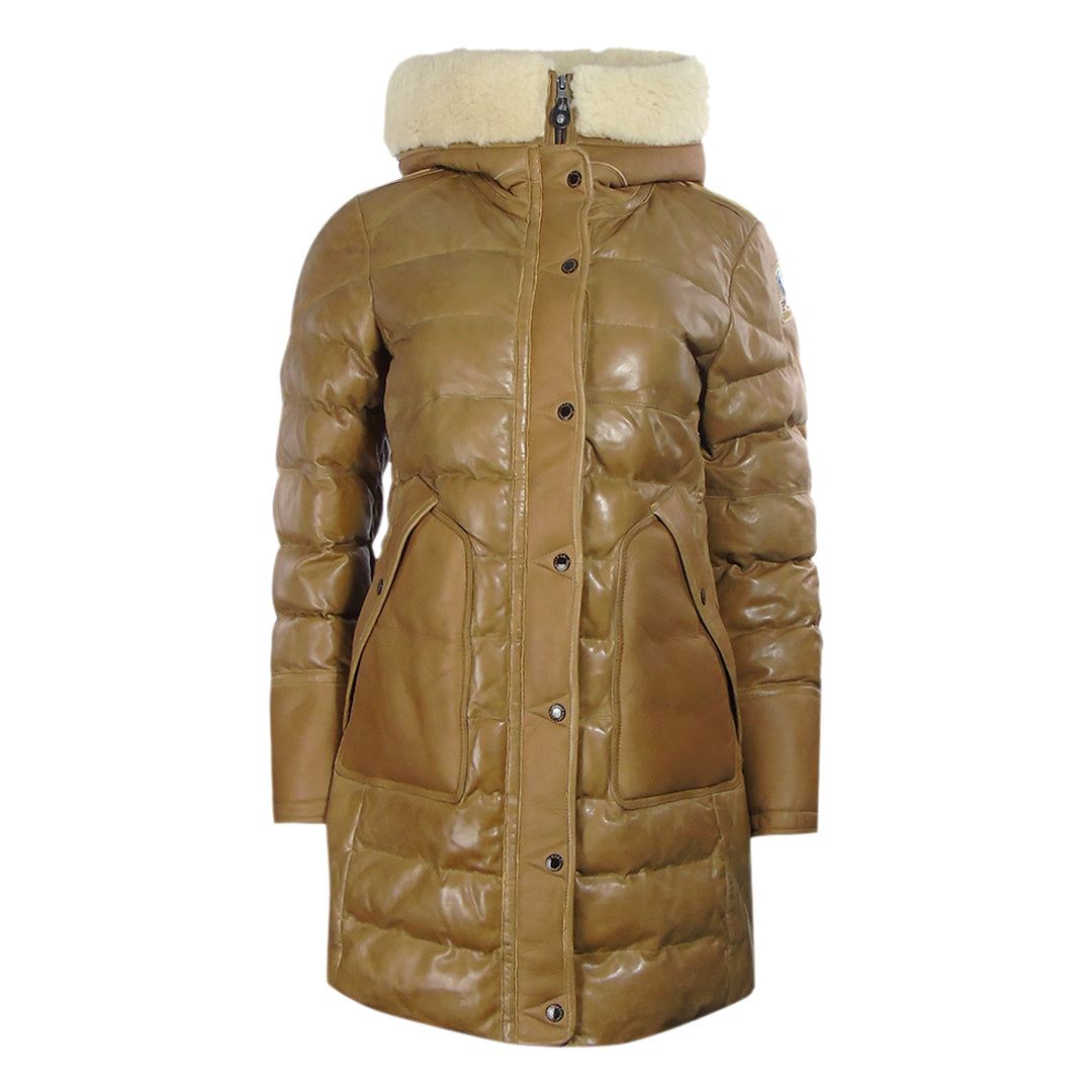 Gesteppter Lederparka mit Lammfell