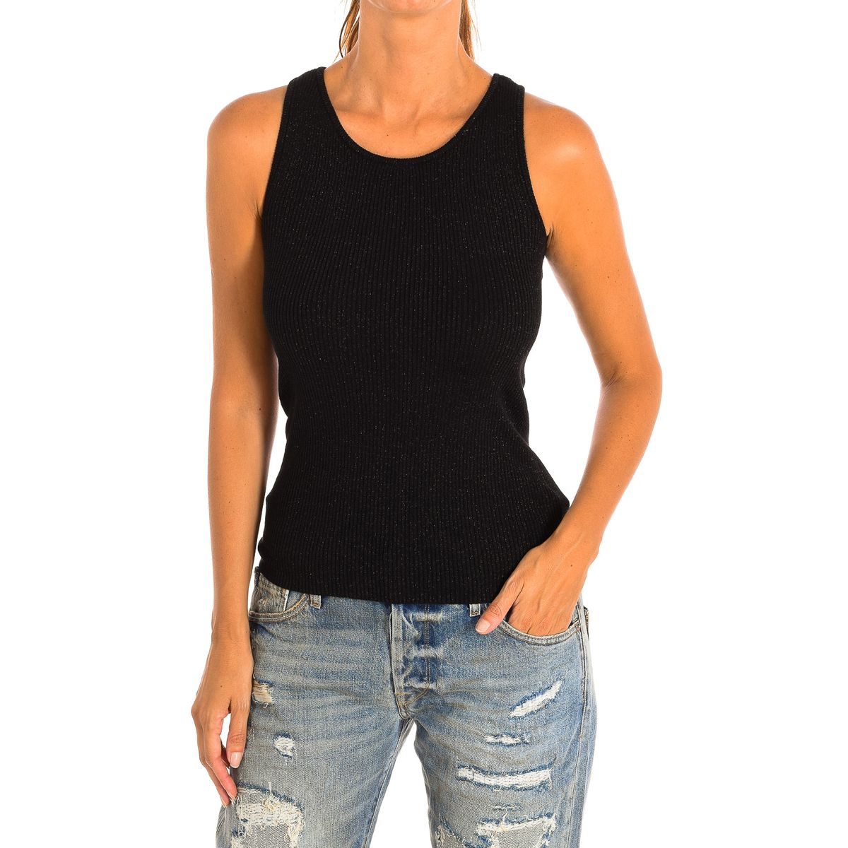 Geripptes Tanktop mit Metallic-Effekt