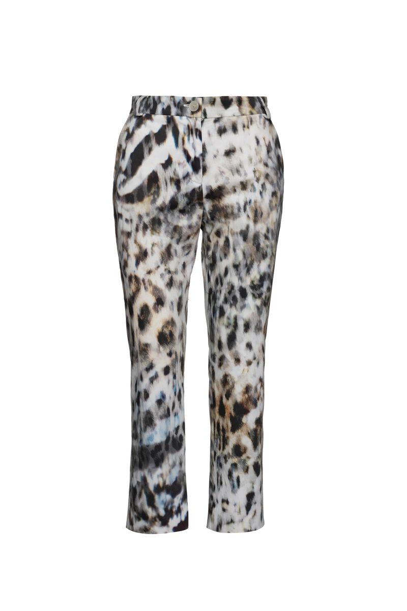 Taillierte Gabardine-Hose mit Tiermuster