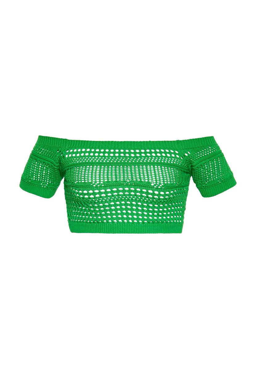 Schulterfreies Cropped-Top in Strickoptik