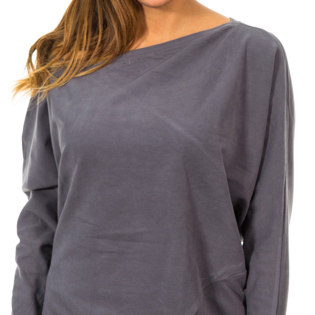 Asymmetrischer Pullover mit Fledermausärmeln