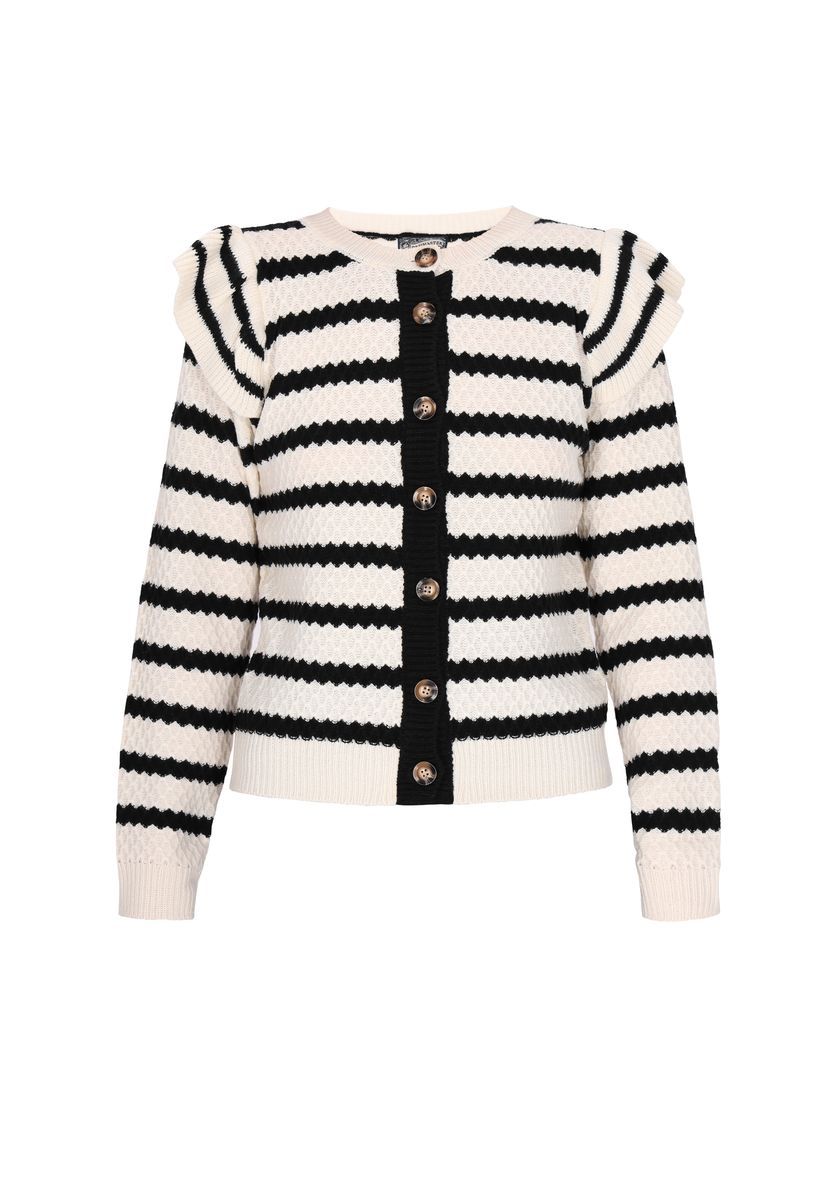 Gestreifter Cardigan mit Rüschendetails