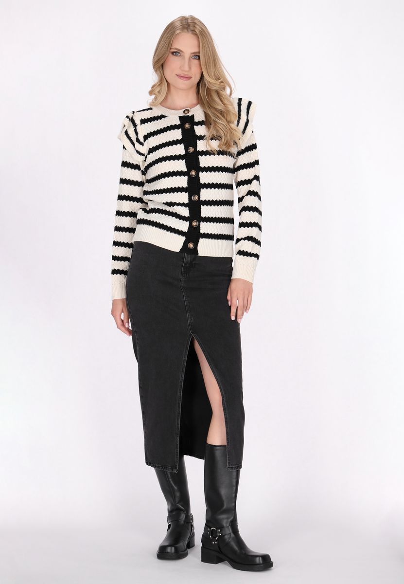Gestreifter Cardigan mit Rüschendetails