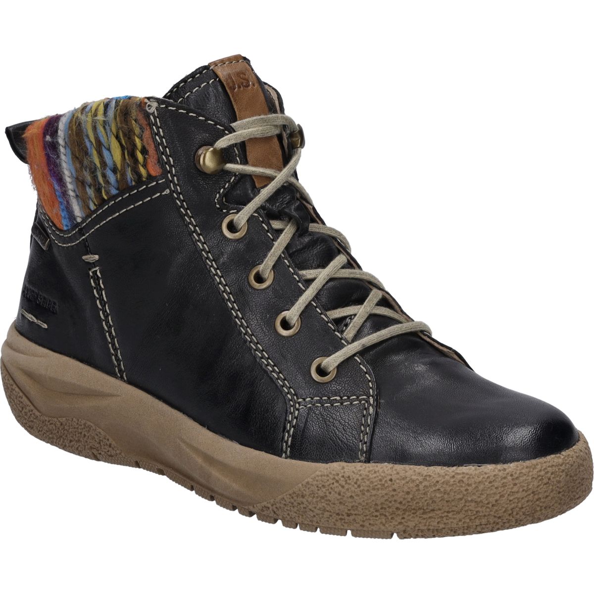 Schnürstiefelette aus Leder mit Strickkragen