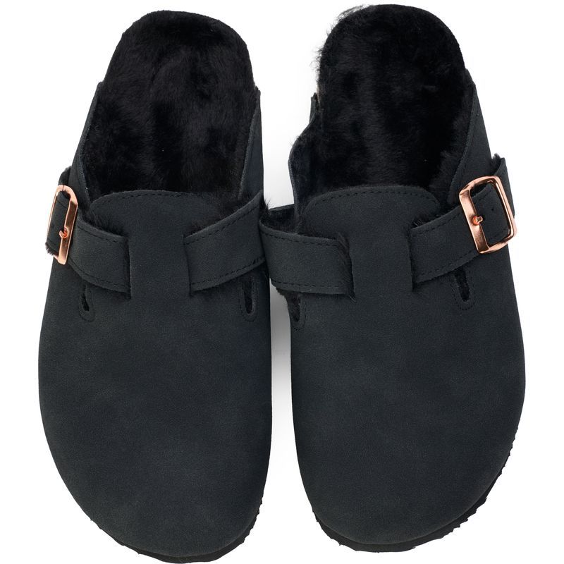 Gefütterte Wildleder-Mules mit Schnallendetail