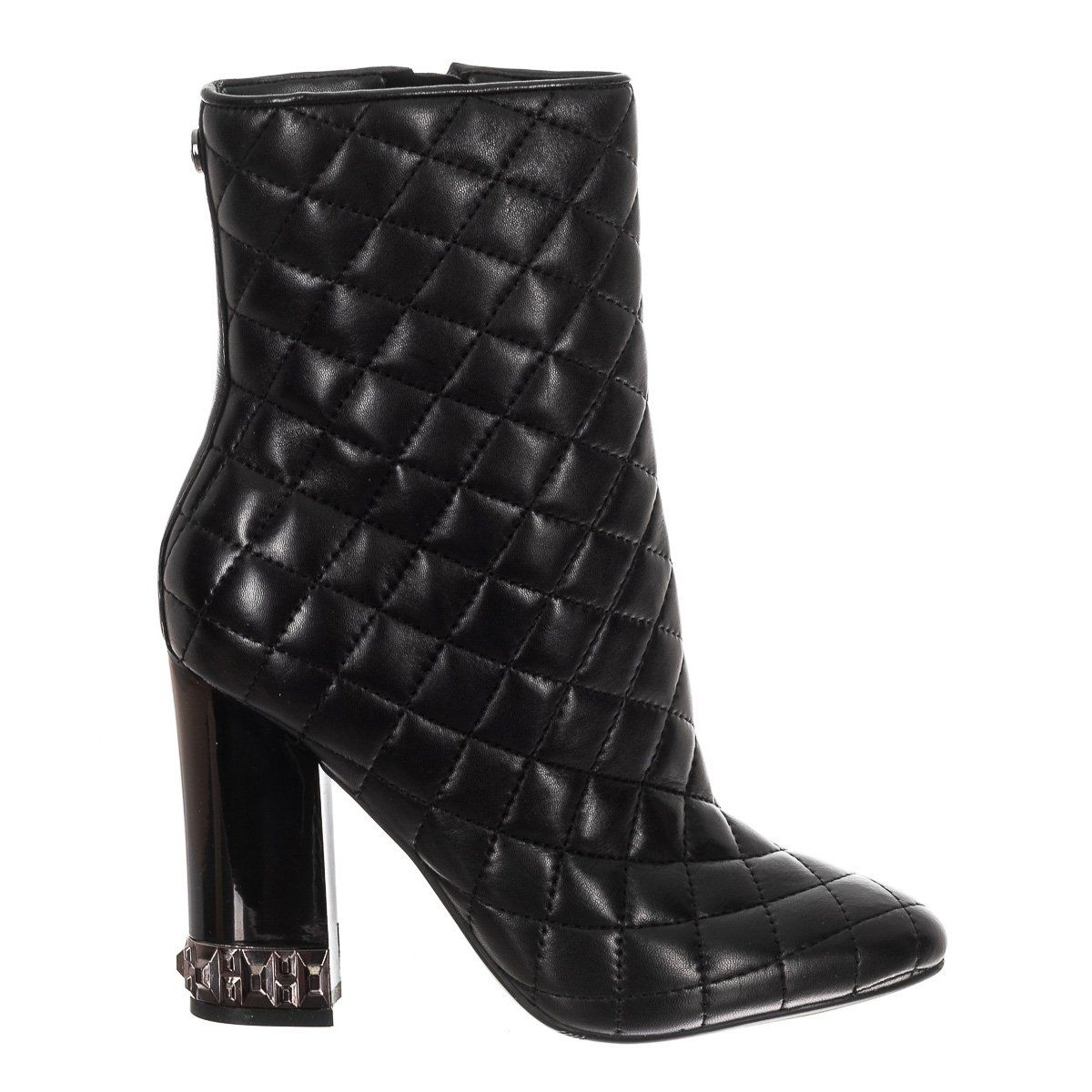 Gesteppte Lederstiefeletten mit Blockabsatz