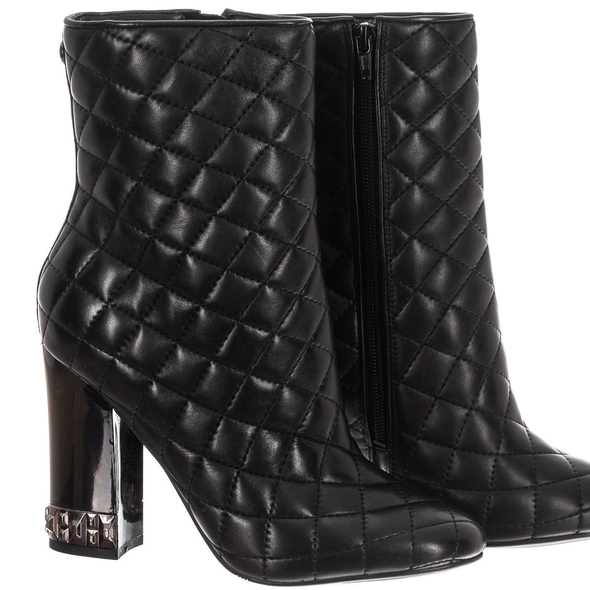 Gesteppte Lederstiefeletten mit Blockabsatz