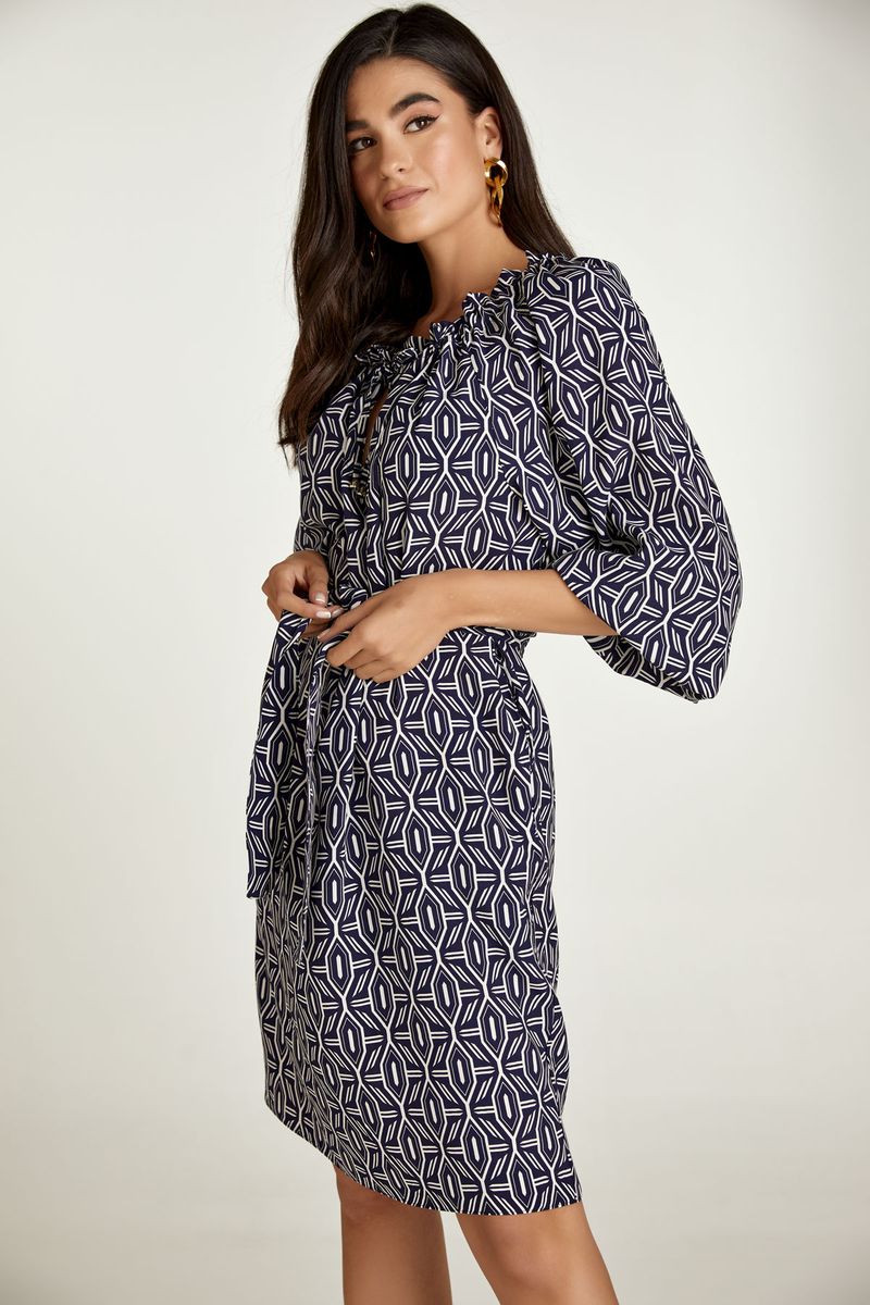 Geometrisches Print-Kleid mit Raglanärmeln