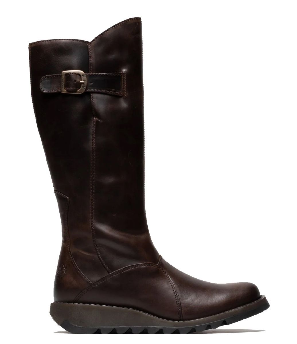 Kniehohe Lederstiefel mit Keilabsatz