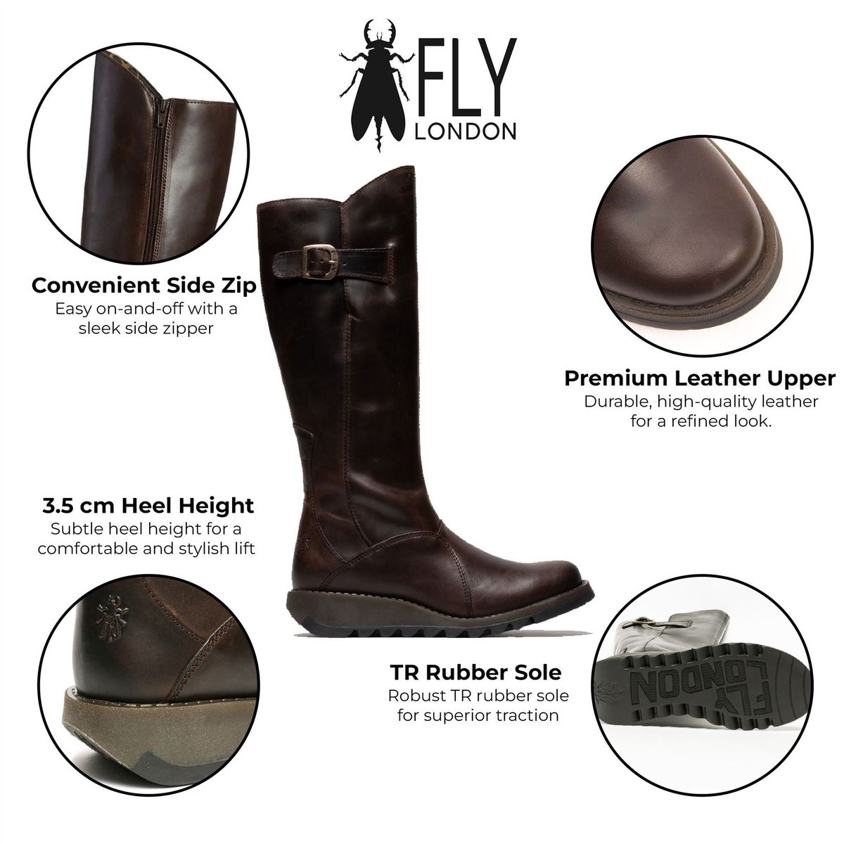 Kniehohe Lederstiefel mit Keilabsatz
