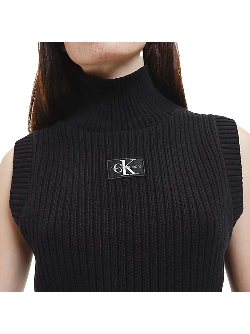 Ärmelloses Rollkragen-Crop-Top aus Rippstrick