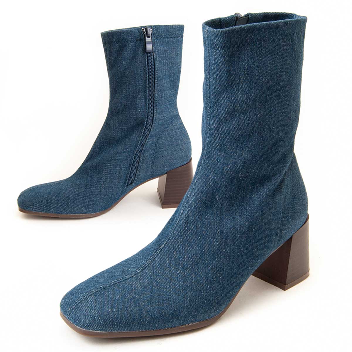 Denim-Stiefeletten mit Karree-Spitze
