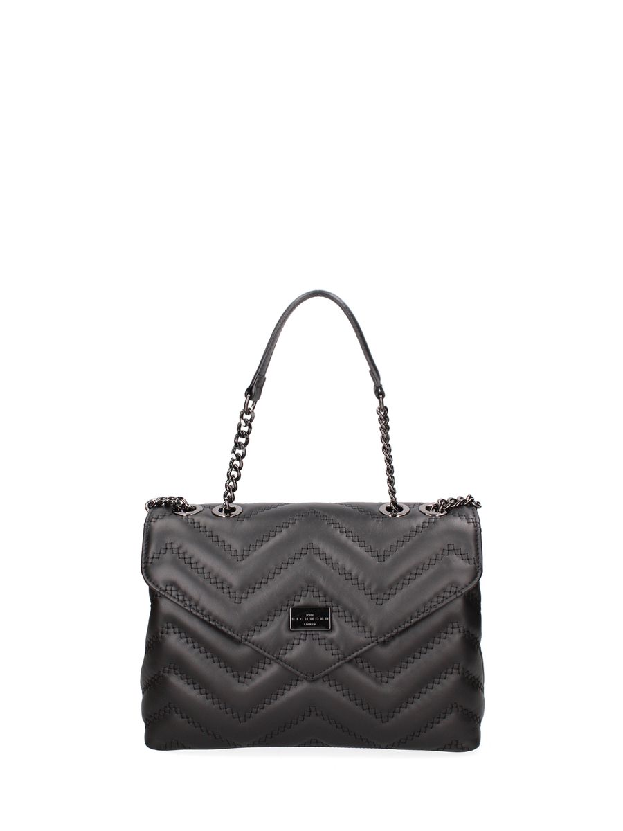 Gesteppte Leder-Überschlagtasche mit Chevron-Muster