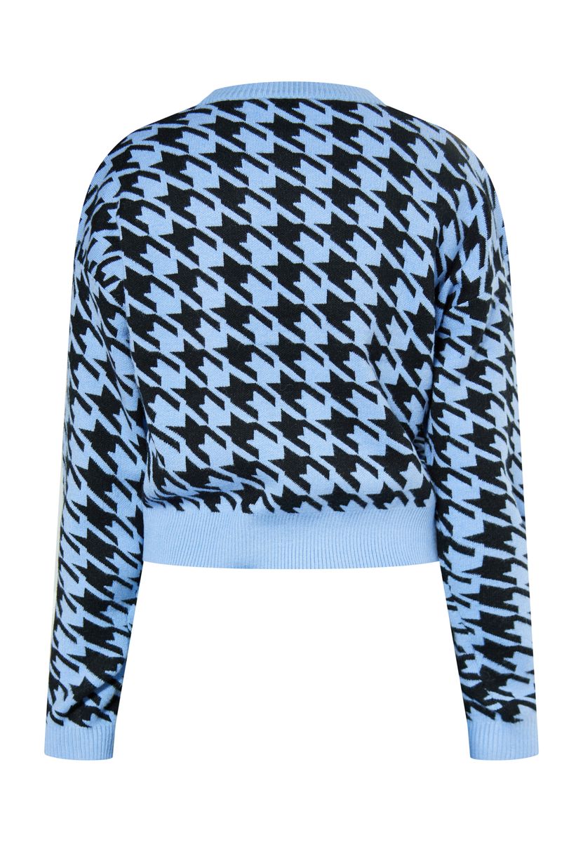 Verkürzter Jacquard-Strickpullover mit Hahnentrittmuster