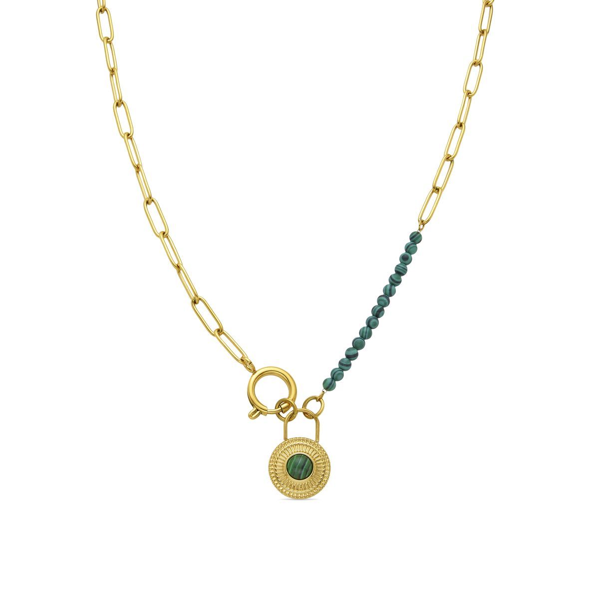 Malachit-Halskette mit vergoldeter Gliederkette