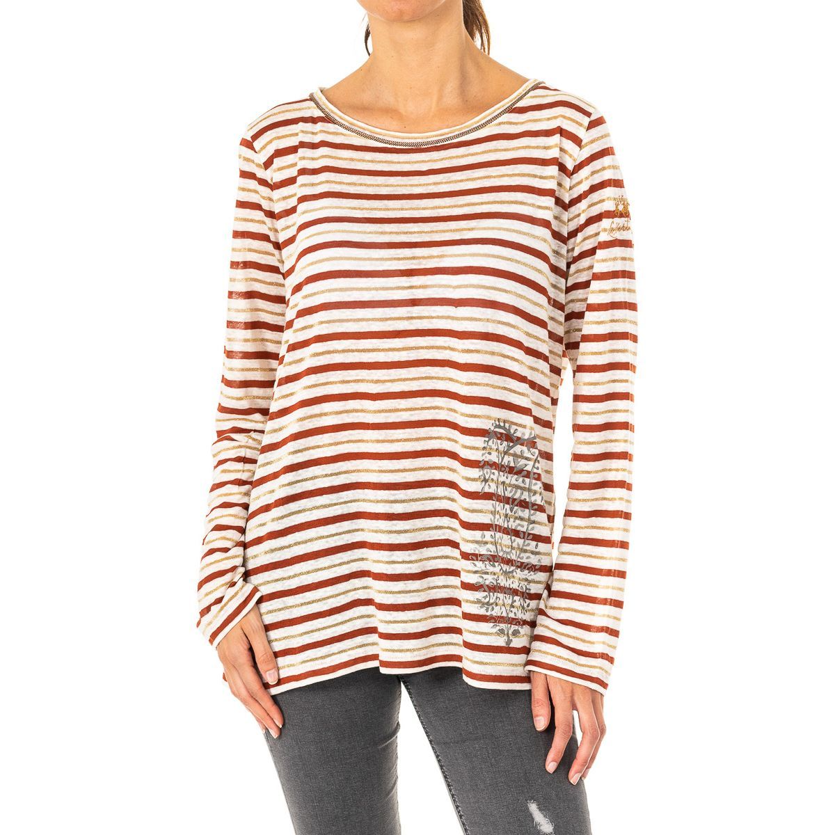 Gestreiftes Langarmshirt aus Leinenmix