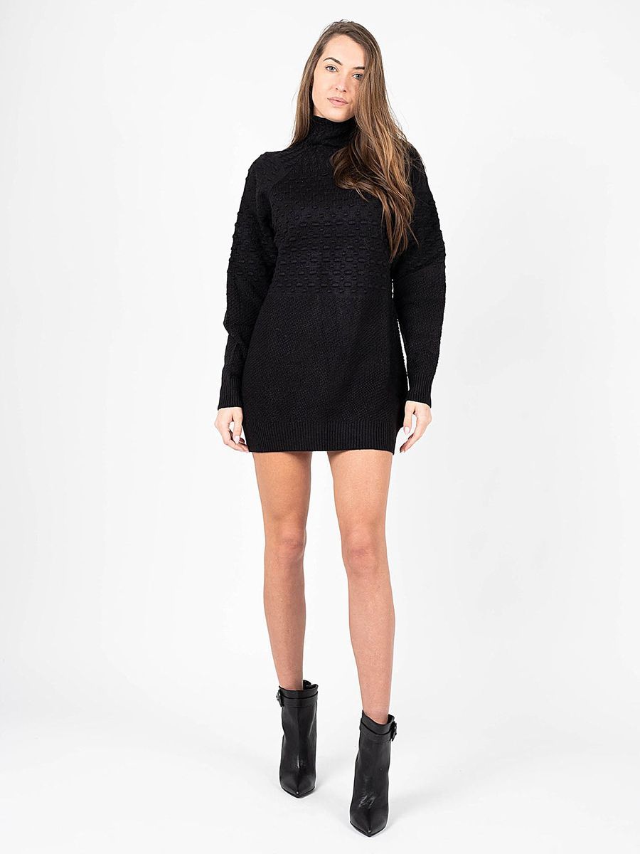 Strukturiertes Strick-Minikleid mit Rollkragen