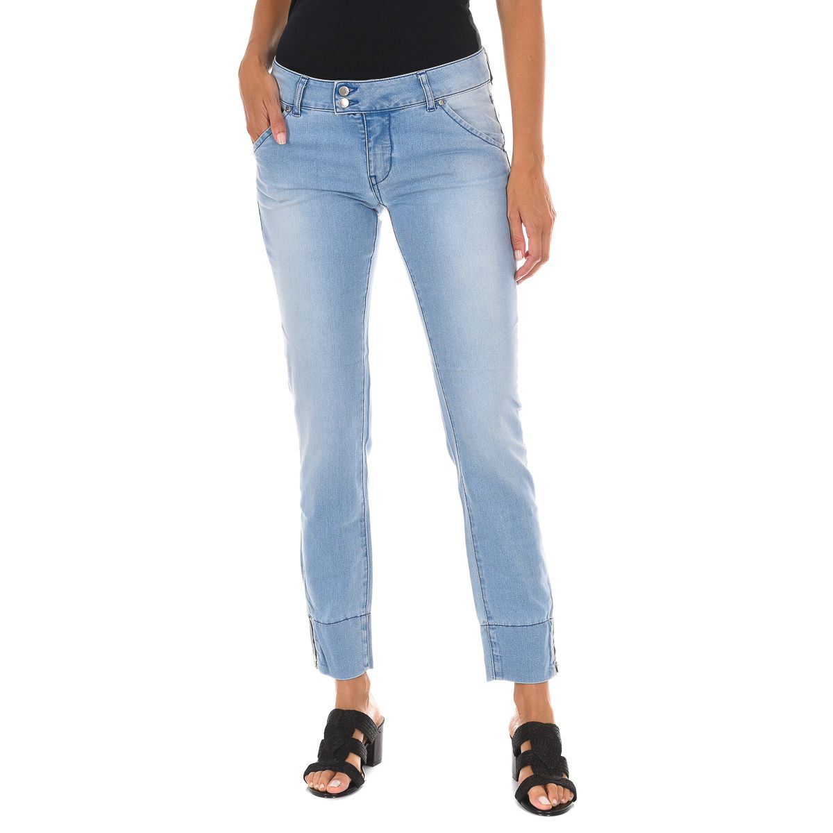 Hüftjeans in Cropped-Länge mit Reißverschlüssen
