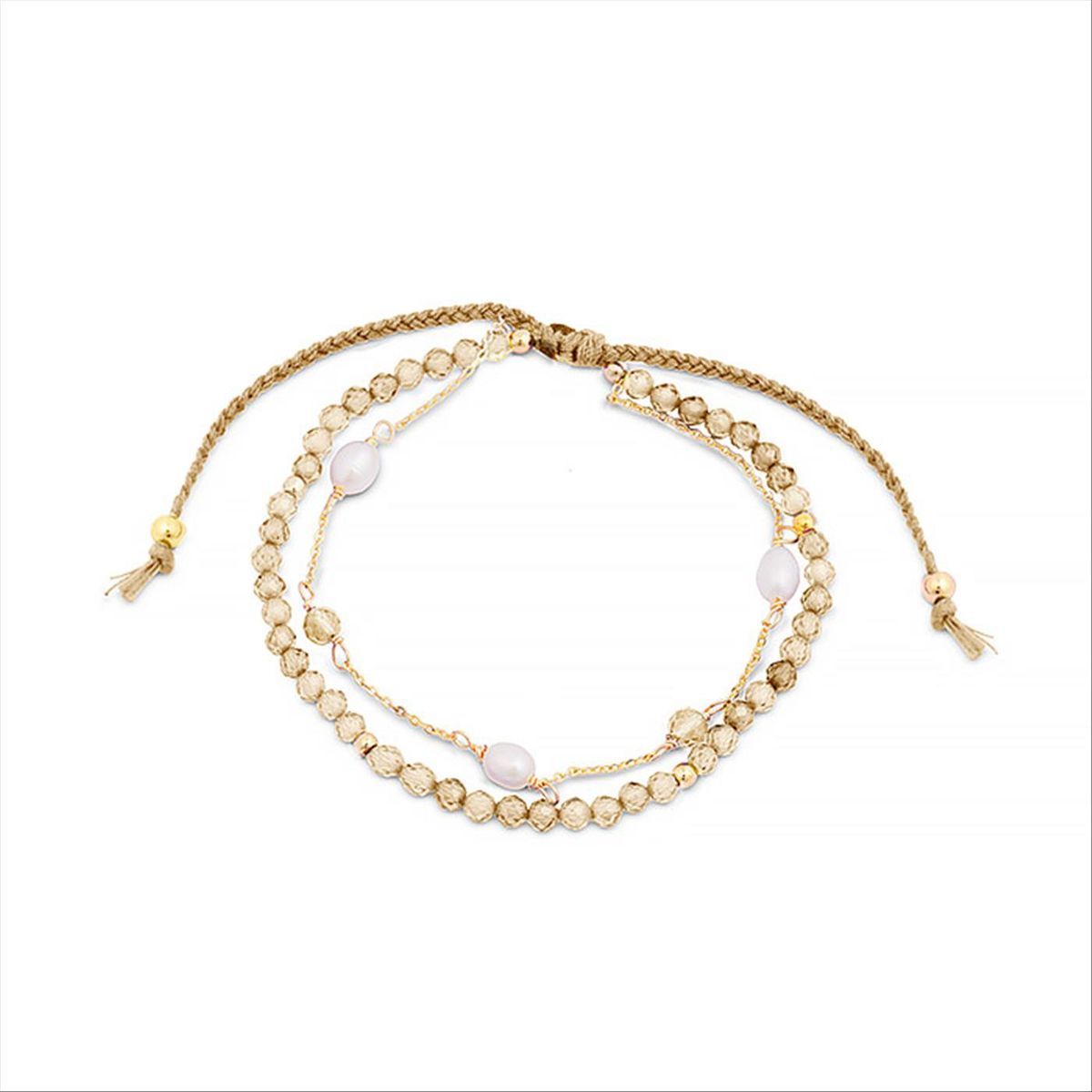 Mehrlagiges Armband mit Zirkonia und Perlen