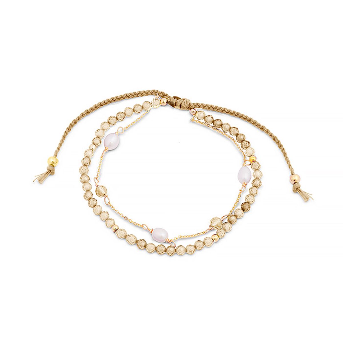 Mehrlagiges Armband mit Zirkonia und Perlen