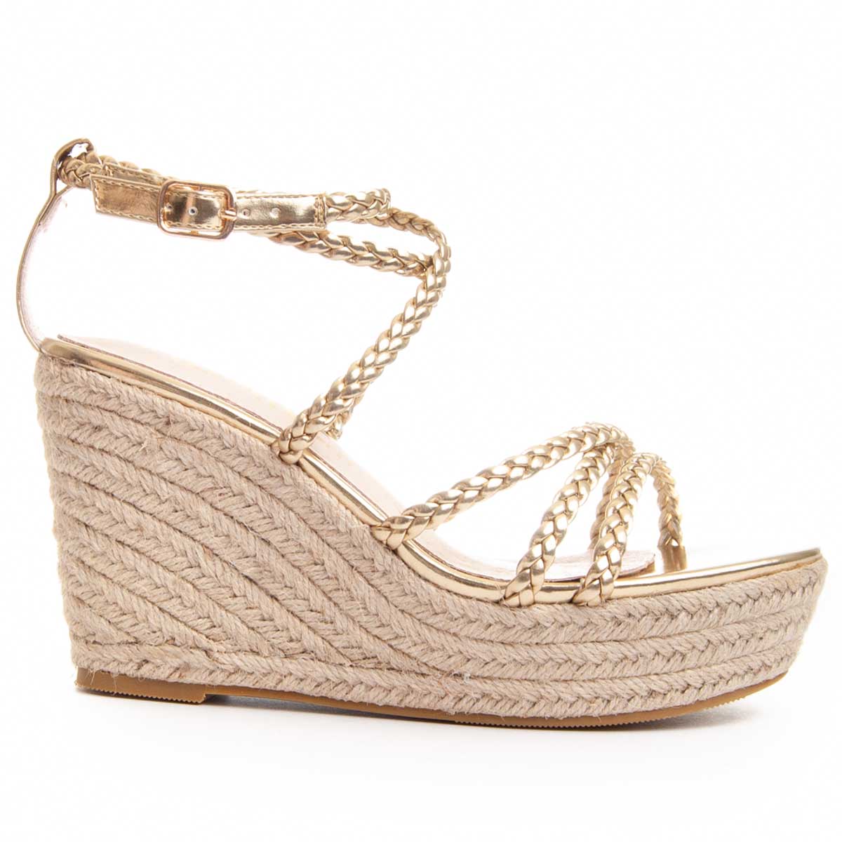 Geflochtene Metallic-Espadrille-Keilsandaletten