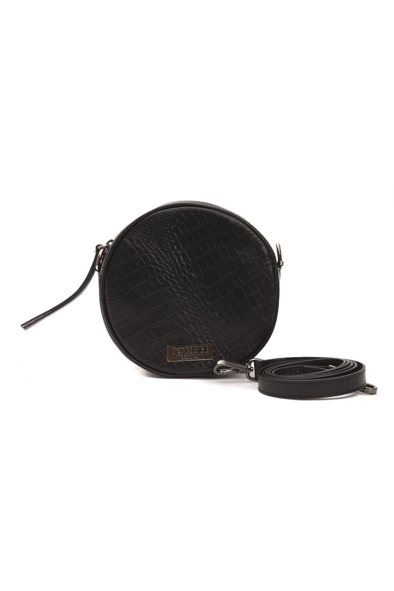 Runde Handtasche mit Krokoprägung