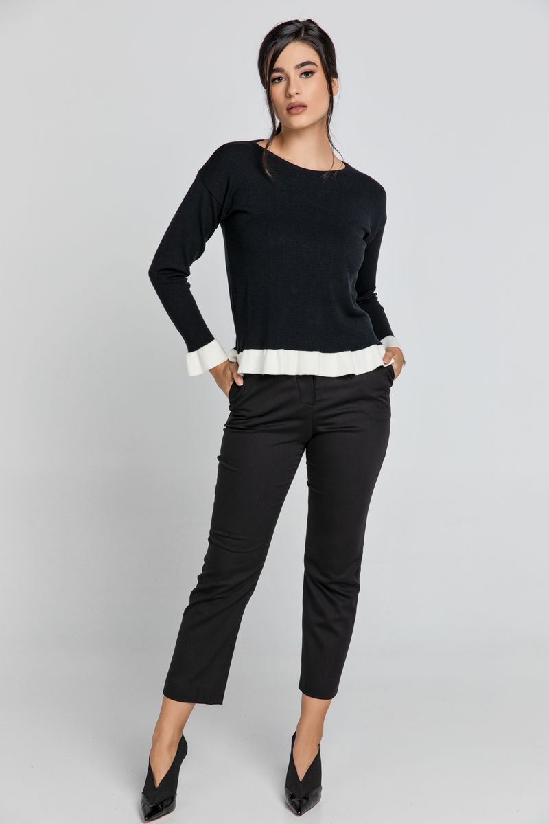 Schmal geschnittene Gabardine-Hose mit Schlitzen