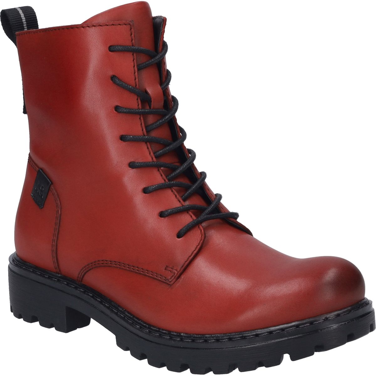 Leder-Schnürstiefeletten mit Blockabsatz
