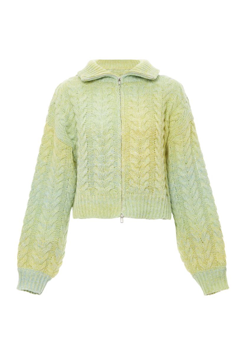 Zopfstrickjacke mit Zwei-Wege-Reißverschluss
