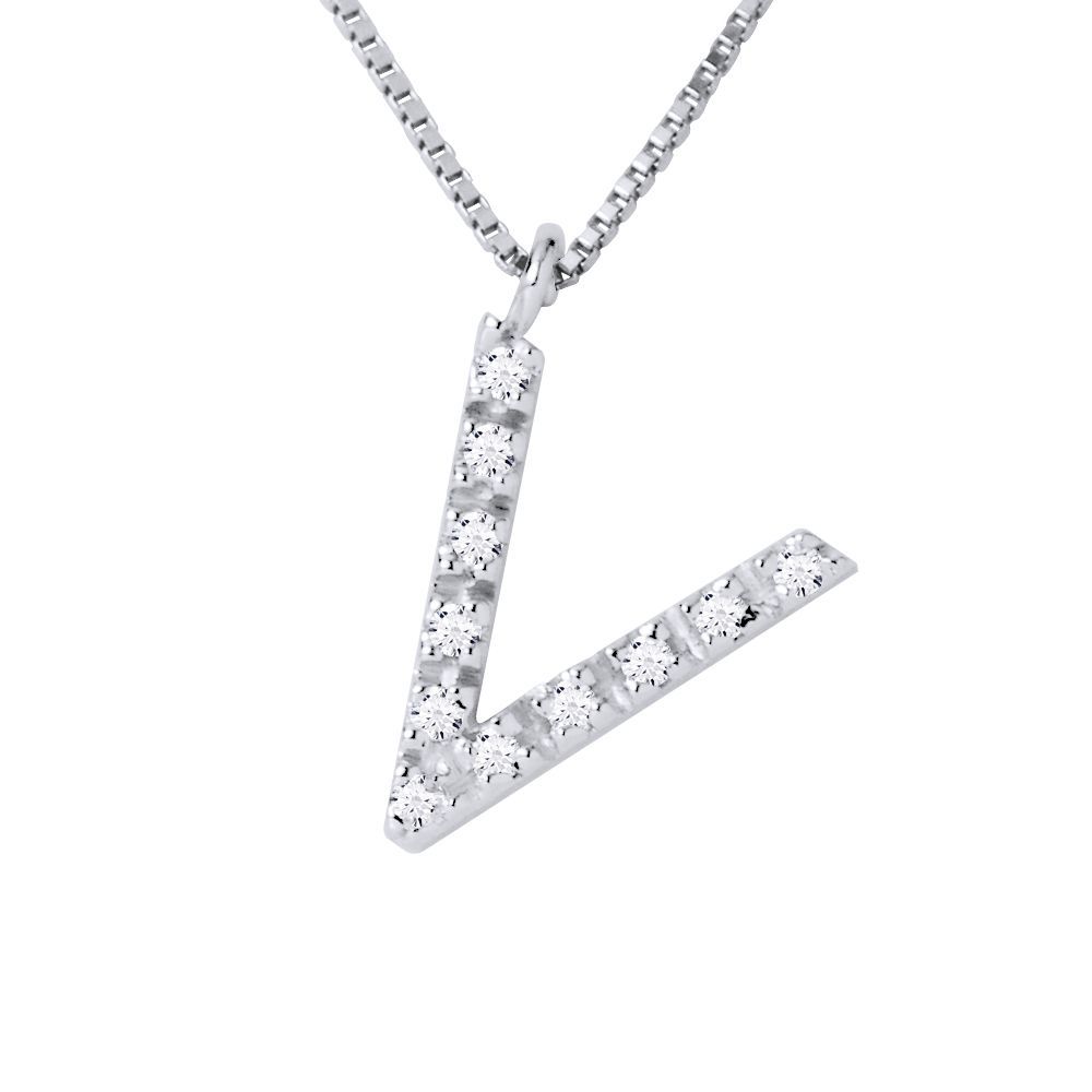 Diamant Initial V Anhänger Halskette