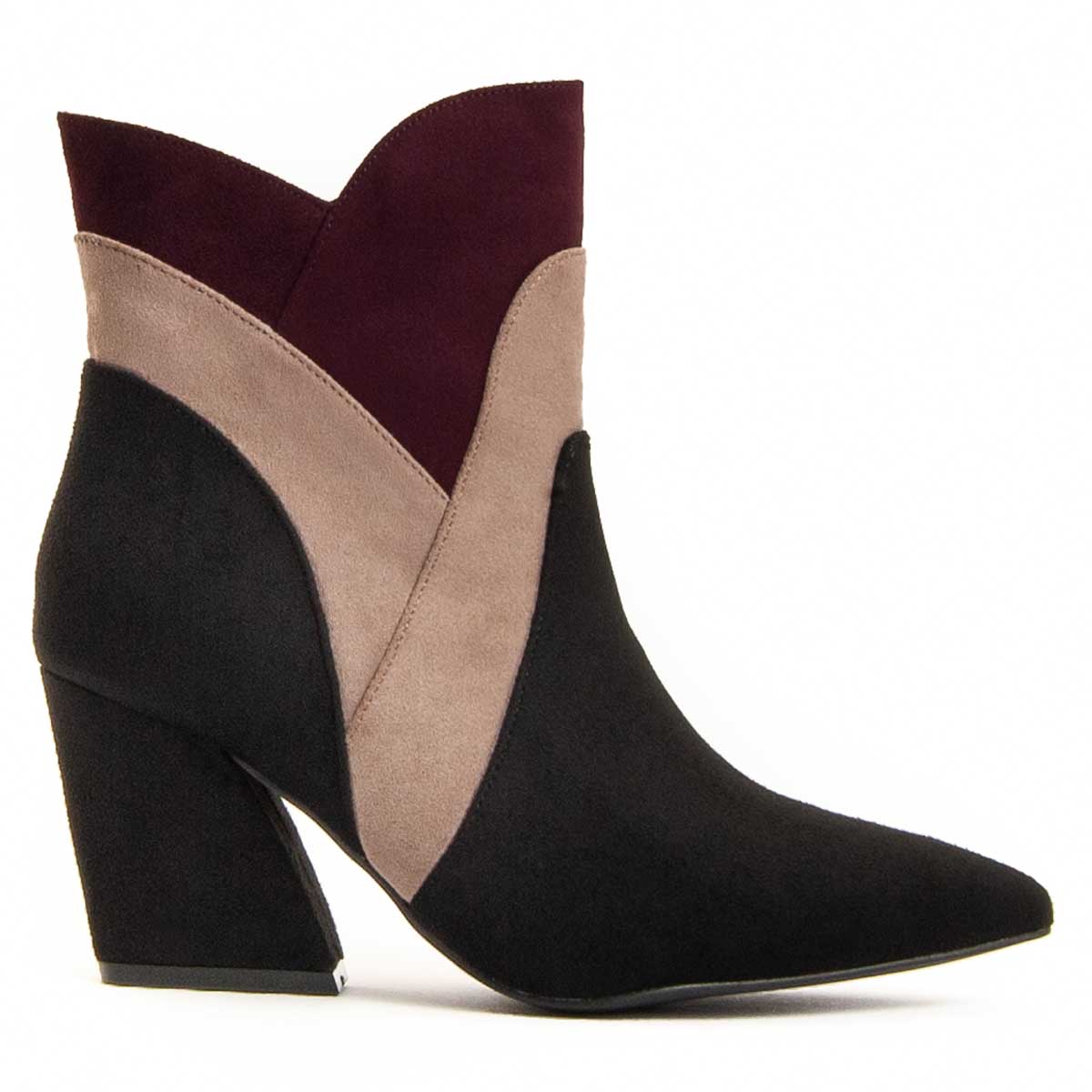 Dreifarbige Stiefeletten mit Blockabsatz