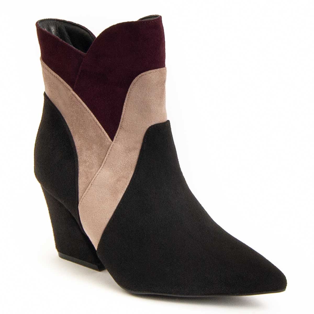 Dreifarbige Stiefeletten mit Blockabsatz