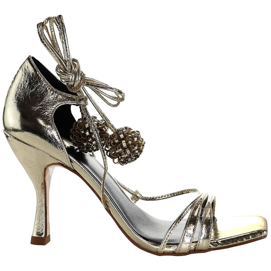 Metallic-Riemchensandalen mit Pompons