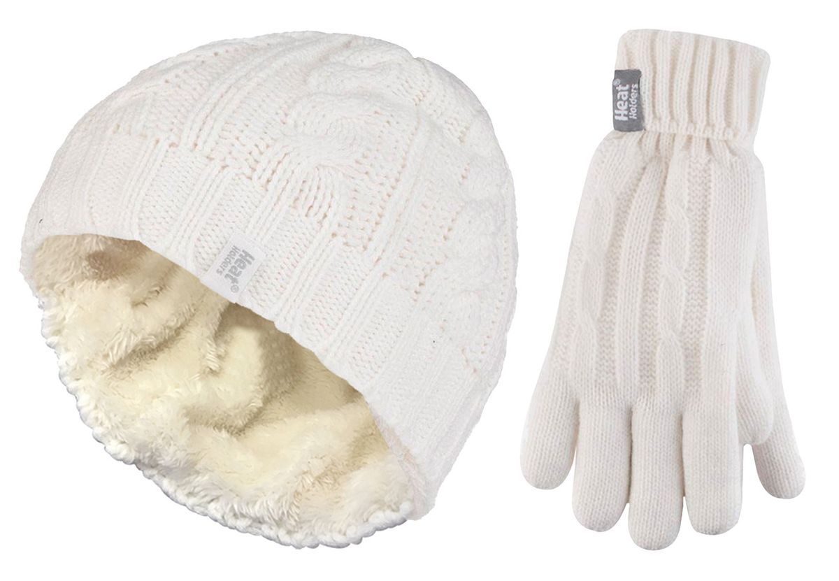 Thermisches Zopfstrick-Set aus Mütze und Handschuhen