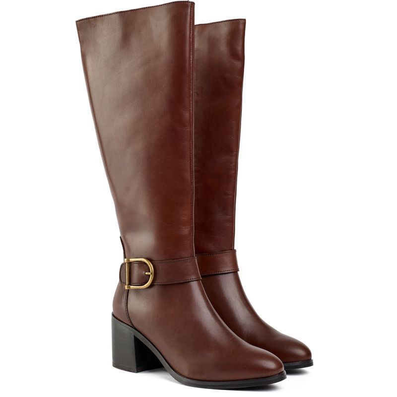 Klassische Kniehohe Lederstiefel mit Schnalle