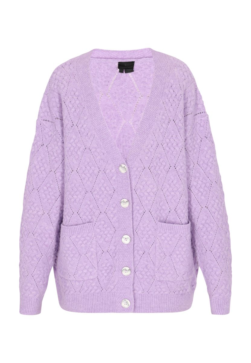 Rauten- und Zopfmuster-Strickjacke