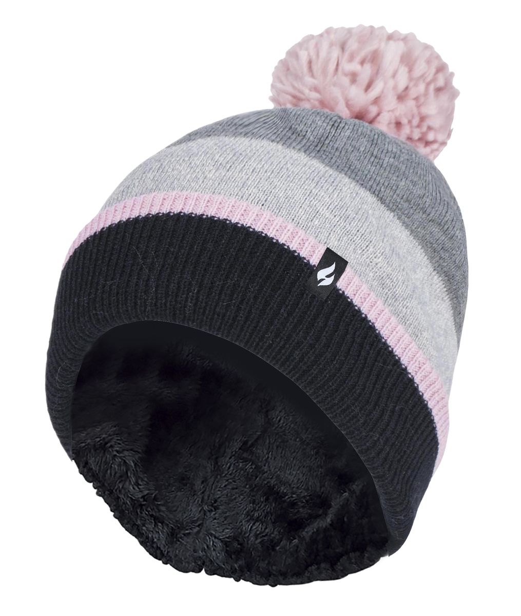 Gestreifte Strickmütze mit Bommel