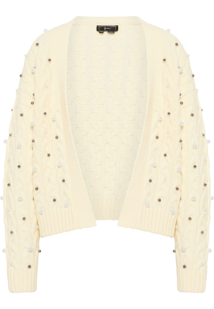 Langer Strick-Cardigan mit Perlenbesatz