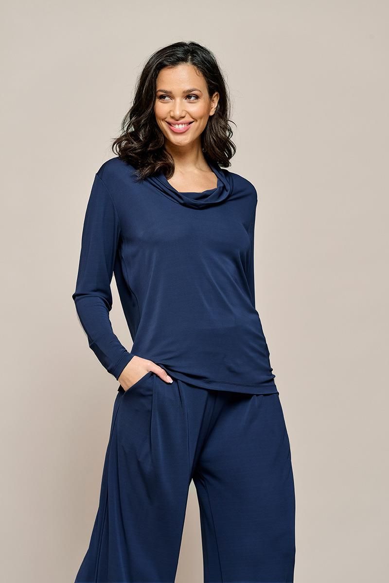 Elegantes Jersey-Langarmshirt mit Wasserfallausschnitt